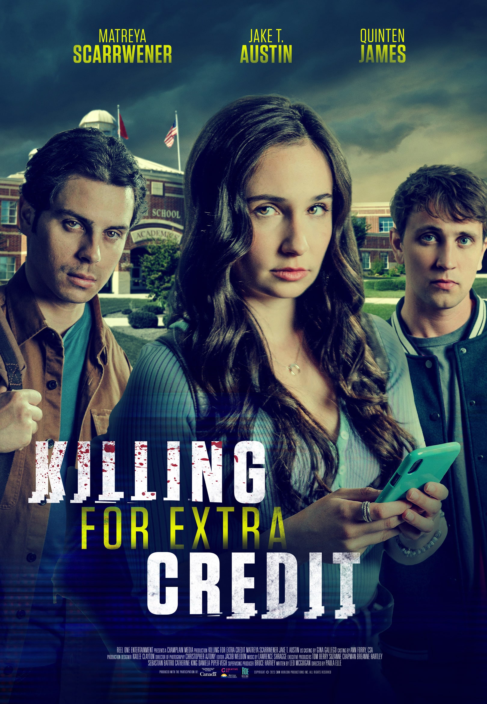 Affiche de Killing for Extra Credit, film doublé en français sous la direction artistique de Géraldine Asselin.